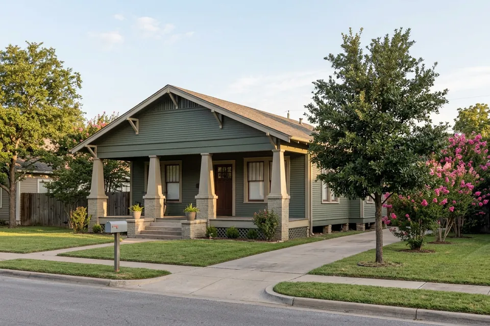 Illustration of a 1930s Craftsman bungalow on a pier and beam foundation