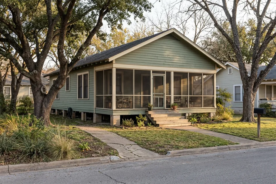 Illustration of a 1950s wood-sided bungalow on a pier and beam foundation