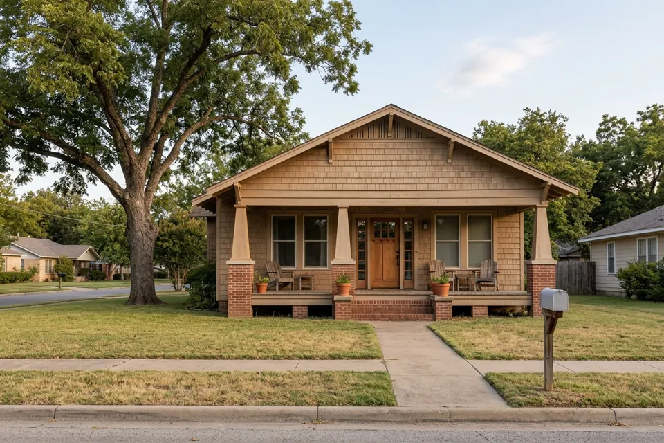Illustration of a 1930s Craftsman bungalow on a pier and beam foundation
