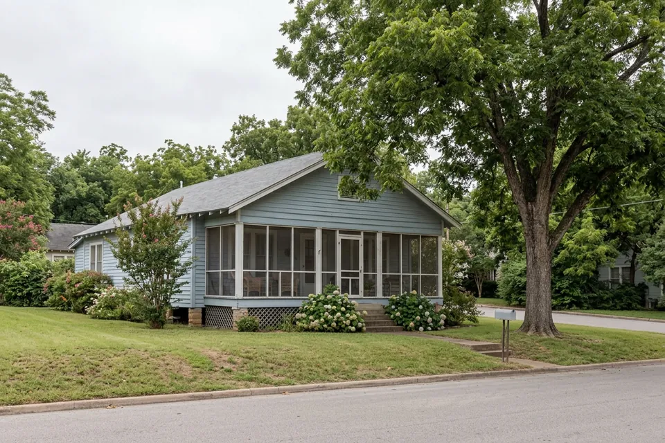 Illustration of a 1950s wood-sided bungalow on a pier and beam foundation